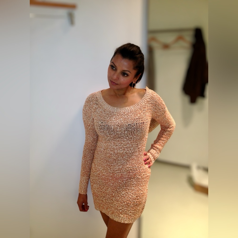 Scoop NYC Loose-Knit Cashmere/Silk Peach/Blush Sweater or Dress.Size Small. GUC. - Picture 2 of 14